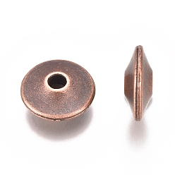 Red Copper Tibetan Style Alloy Bead Spacers, Disc, Red Copper, Lead Free & Cadmium Free, 11.5x11.5x4.5mm, Hole: 1.5mm