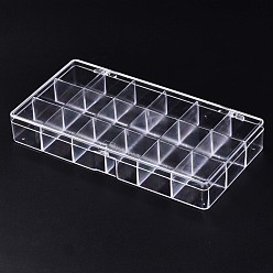 Прозрачный Контейнеры для хранения шариков из полистирола, 18 отделения для ящиков-органайзеров, с откидной крышкой, прямоугольные, прозрачные, 20.4x10.5x3 см, Отсек: 3.3x3.3 см