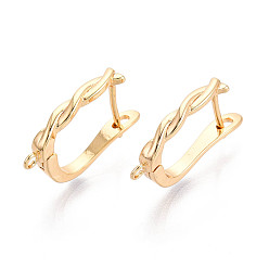 Настоящее золото 18K Латунная фурнитура для хооп серег, без кадмия, без никеля и без свинца, твист, реальный 18 k позолоченный, 18.5x12x3 мм, отверстие : 1~1.2 мм, штифты : 1 мм