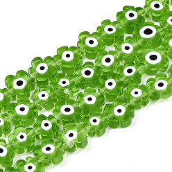 Зеленый лайм Бусы лэмпворк ручной работы, цветок с сглаза, зеленый лайм, 6~7x6~7.5x3 мм, отверстие : 0.7 мм, около 63~65 шт / нитка, 15.75 дюйм ~ 15.94 дюйм (40~40.5 см)