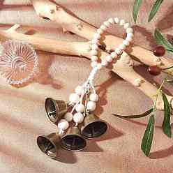 Key Железный колокольчик и подвесные украшения из сплава в тибетском стиле, деревянные бусины и подвесные украшения из хлопкового шнура, ключ, 250 мм, Ключ: 46x15x2 мм