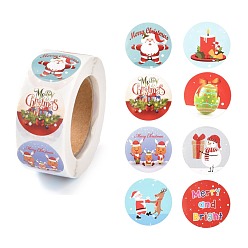 Colorful Christmas Theme Self-Adhesive Paper Gift Tag Stickers, Flat Round with Christmas Pattern, Colorful, Colorful, 2.5cm, about 500pcs/roll