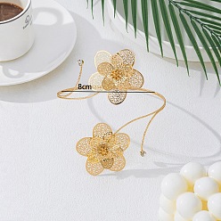 Золотой Женские браслеты на лодыжку из сплава с ажурными цветами и кристаллами., золотые, внутренний диаметр: 3-1/8 дюйм (80 мм)