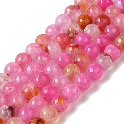 Ярко-Розовый Окрашенные и нагретые нити натуральных агатовых бус с жилами дракона, граненые, круглые, ярко-розовый, 8 мм, отверстие : 1.2 мм, около 48 шт / нитка, 14.69'' (37.3 см)
