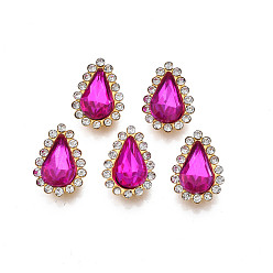 Fuchsie Nähen auf Rhinestone, transparenter Glasrhinestone, mit eisernen Krappenfassungen, facettiert, Träne, Fuchsie, 18x13x7 mm, Bohrung: 1.5 mm
