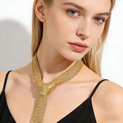 Golden Alloy Full Crystal Rhinestone Mesh Tassel Y Necklaces for Women, Golden, 16.54 inch(42cm)