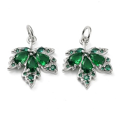 Платина Подвески из латуни с покрытием из прозрачного кубического циркония, долговечный, без кадмия и без свинца, с прыжковых колец, лист, 19.5x17x3.5 мм, отверстие : 4 мм