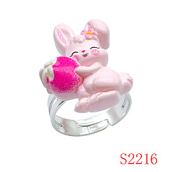Кролик Пасхальные кольца из смолы с железными гвоздиками для девочки, платина, кролик, внутренний диаметр: регулируемый