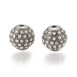 Черный Цвет Металла Шарик сплава, со стразами, круглые, кристалл, металлический черный , 9.5x9.5 мм, отверстие : 1.5 мм