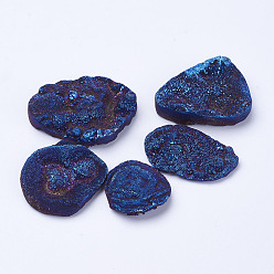 Bleu Moyen  Électrode des billes d'agate druzy naturelles, pas de trous / non percés, nuggets, bleu moyen, 26~52x25~40x5~17mm