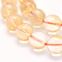Citrine Natural Citrine Beads Strands, Round, 10mm, Hole: 1mm, about 40pcs/strand, 15.5 inch(39.5cm)