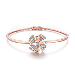 Rose Gold Stainless Steel Bangles, with Czech Rhinestone, windmill, Rose Gold, 2-3/8 inch(5.92cm)