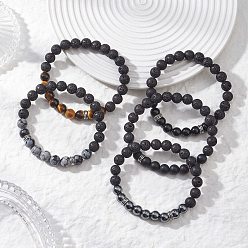 Смешанные камни Круглые эластичные браслеты из натуральных смешанных драгоценных камней и немагнитного синтетического гематита для женщин, бусина : 8.5~9 mm, внутренний диаметр: 2-1/8 дюйм (5.3 см)