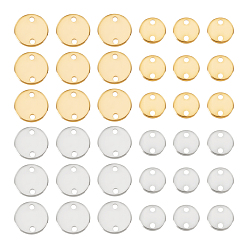 Золотой & Цвет Нержавеющей Стали 80шт 4 стили 201 подвески из нержавеющей стали, плоско-круглые, золотые и нержавеющая сталь цвет, 8~10x1 мм, отверстие : 1.4 мм, 20 шт / стиль