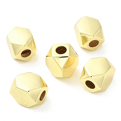 Real 18K Gold Plated Brass European Beads, Large Hole Beads, Long-Lasting Plated, Lead Free & Cadmium Free, Faceted, Cuboid, Real 18K Gold Plated, 18x15x15mm, Hole: 6.5mm