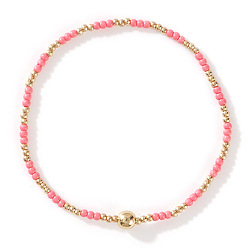 Персиковый Слойка Браслеты из стеклянных бусин и бусин CCB, составные браслеты для женщин, розовые, 7-7/8 дюйм (20 см), внутренний диаметр: 6-1/2 дюйм (16.5 см)