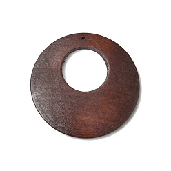 Coconut Brown Spray Painted Wood Big Pendants, Walnut Wood Tone Flat Round Charms, Hollow, Coconut Brown, 50x5mm, Hole: 1.6mm