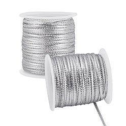 Argent Ruban polyester, accessoires de vêtements, argenterie, 1/8 pouces (3 mm), 100m/rouleau