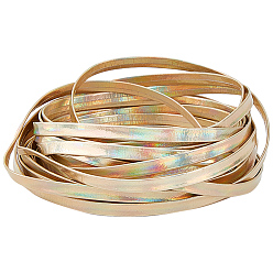 Золотистый 4.6~5m лазерный плоский шнур из искусственной кожи, Радужный шнур для декора одежды, золотые, 5x0.8 мм, около 4.6~5 м / рулон