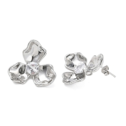 Platinum Brass Micro Pave Cubic Zirconia Stud Earrings Findings, Flower, with Loop, Rack Plating, Long-Lasting Plated, Cadmium Free & Lead Free, Platinum, 22.5x24.5mm, Hole: 2mm, Pin: 0.7mm