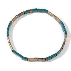 (52) Непрозрачная лаванда Винтажные этнические стеклянные бусины эластичные браслеты для женщин, прямоугольные, разноцветные, внутренний диаметр: 6-1/4 дюйм (16 см) ~ 6-1/2 дюйм (16.5 см)