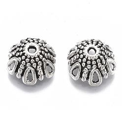 Antique Silver Tibetan Style Alloy Bead Caps, Multi-Petal, Cadmium Free & Lead Free, Antique Silver, 12x7mm, Hole: 1.4mm, Inner Diameter: 11mm, about 1000pcs/1000g