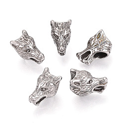 Нержавеющая Сталь Цвет 304 бусины европейского стиля из нержавеющей стали с крупными отверстиями, волк, цвет нержавеющей стали, 12.5x10.5x18 мм, отверстие : 6 мм