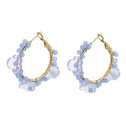 Васильковый 201 из нержавеющей стали акриловые серьги обруча, богемный стиль, золотые, цветок, васильковый, 35 мм