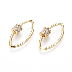 Золотой Латунные микропаве, кубический цирконий, винт, карабин, подвески с замком, для изготовления ожерелий, прозрачные, лошадиный глаз , золотые, 31x13.5x2 мм