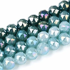 Кадет Синий Антикоррозийные гальванические стеклянные бусины, круглые, имитация нефрита, градиент цвета, граненые, кадетский синий, 9~10 мм, отверстие : 1.2~1.6 мм, около 41~42 шт / нитка, 14.76~15.16 дюйм (37.5~38.5 см)