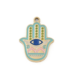 Hamsa Hand 304 нержавеющей стальной эмали подвески, реальный 18 k позолоченный, ионное покрытие (ip), рука хамса с шармом в виде глаза, 20x15x1.5 мм, отверстие : 1.5 мм