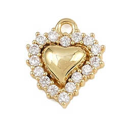 Настоящее золото 18K Латунные микро проложить кубического циркония подвески, сердце прелести, стойки покрытие, долговечный, без кадмия и без свинца, реальный 18 k позолоченный, 10.5x9x2.5 мм, отверстие : 1.2 мм