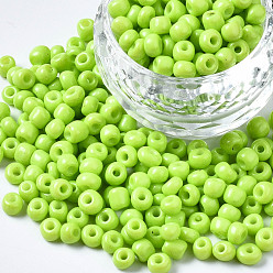 Green Yellow 6/0 Glass Seed Beads, Baking Paint, Round Hole, Round, Green Yellow, 4~5x3~5mm, Hole: 1.2~1.5mm, about 4500pcs/Pound