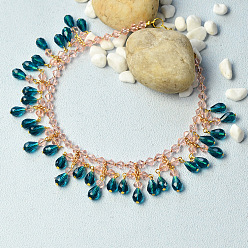 Mixed Color DIY Necklace Kits, Simple Glass Bead and Chain Collar Necklace, Mixed Color, 11x8mm