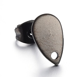 Черный 304 Фурнитура для сережек-гвоздиков из нержавеющей стали с ионным покрытием (IP), с плоской пластиной, слеза, электрофорез черный, 10x6x0.6 мм, отверстие : 1.2 мм, штифты : 0.7 мм