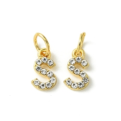 Letter S Rack Plating Alloy Rhinestone Pendants, Cadmium Free & Lead Free, 26 Letter, Letter S, 11x2~9x2mm, Hole: 3.5mm