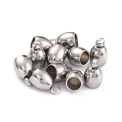 Stainless Steel Color Tarnish Resistant 202 Stainless Steel Cord Ends, Stainless Steel Color, 9.5x6mm, Hole: 1.8mm, Inner Diameter: 4mm
