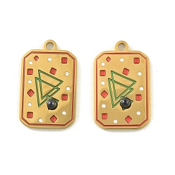Разноцветный 304 нержавеющей стальной эмали подвески, прямоугольник с треугольным подвесным элементом, с пластиковой жемчужины, ионное покрытие (ip), красочный, 19x12x3 мм, отверстие : 1.5 мм