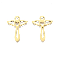 Real 18K Gold Plated Ion Plating(IP) 201 Stainless Steel Pendants, Angel, Real 18K Gold Plated, 29.5x23.5x1.5mm, Hole: 3.5mm