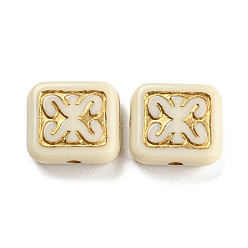 Lemon Chiffon Plating Acrylic Beads, Golden Metal Enlaced, Square with Wave Pattern, Lemon Chiffon, 10.5x12x5mm, Hole: 1.8mm, about 833pcs/500g