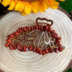 Темно-Красный Сплав клипы коготь волос, с естественной красной яшмой, бабочка, аксессуары для волос для женщин и девочек, темно-красный, 80x50x20 мм