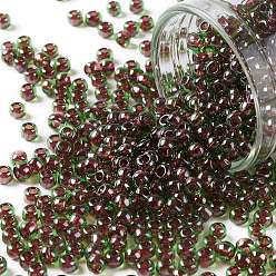 (250) Inside Color Peridot/Fuchsia Lined Круглые бусины toho, японский бисер, (250) внутри цвет перидот / фуксия на подкладке, 8/0, 3 мм, отверстие : 1 мм, Около 222 шт / 10 г