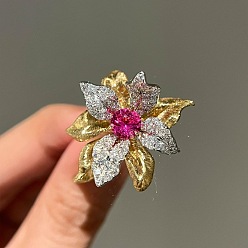 Золотой Кольца-манжеты из латуни с микропаве из кубического циркония в виде цветка для женщин, золотые, 22x23 мм, внутренний диаметр: 17 мм