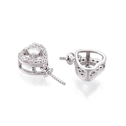 Платина Антикоррозийные 925 подвески из стерлингового серебра, микро проложить кубического циркония, с печатью s925, за половину пробурено бисера, сердце, платина, 14.5x7.5x6 мм, отверстие : 2x3 мм, штифты : 0.5 мм