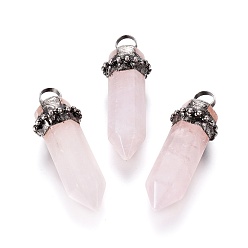 Rose Quartz Natural Rose Quartz Big Pointed Pendant, with Brass Findings, Bullet, Platinum, 52.5~60.5x21~22x20~22mm, Hole: 8mm