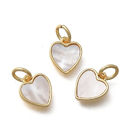 Настоящее золото 18K Подвески в форме сердца из латуни и натуральных ракушек, с прыжковых колец, без кадмия и без свинца, стойки покрытие, долговечный, цвет морской раковины, реальный 18 k позолоченный, 9.5x8x2 мм, отверстие : 2 мм