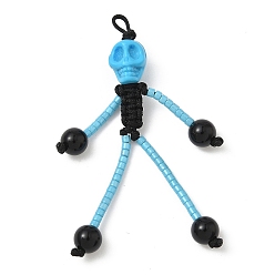 Темно-Голубой Подвески из стеклянных бусинок, натурального черного оникса и синтетической бирюзы на тему Хэллоуина, скелет, глубокое синее небо, 65x25x9.5 мм, отверстие : 4 мм