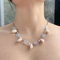 Shell Shape Женские бусины из натуральных ракушек каури, искусственных цветов и искусственных жемчужин, платина, формы раковины, 15.75 дюйм (40 см)