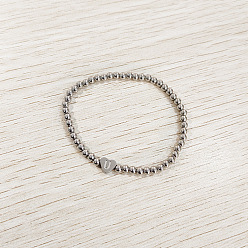 Letter U 304 эластичные браслеты из нержавеющей стали для женщин, сердце с письмом, цвет нержавеющей стали, Буква U, внутренний диаметр: 2.24 дюйм (5.7 см)