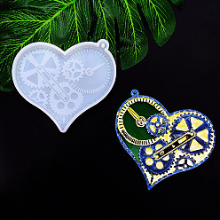 Белый DIY силиконовые формы для кулона, формы для литья смолы, инструменты для производства глиняных ремесел, сердце с шестерней, белые, 77x86x6.5 мм, отверстие : 2 мм